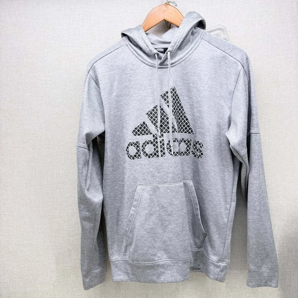 Adidas Mens Climalite Pullover Hoodie Gray Graphic Logo Sweatshirt Size M